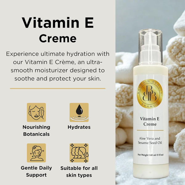 Vitamin E Crème – Ultra-Smooth Moisturizing Cream with Aloe & Sesame Seed Oil – 140 ml / 5 fl. oz.
