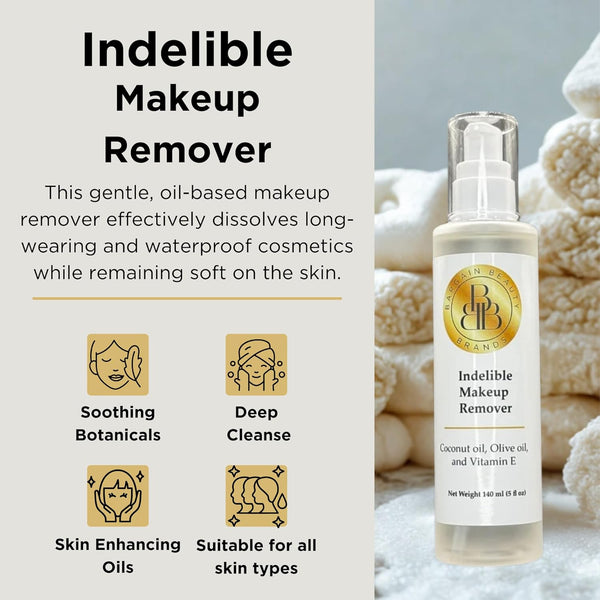 Indelible Makeup Remover – Paraben Free, Vegan, Gluten Free – Gentle Oil-Based Formula for Long-Wear Makeup – 5 fl oz